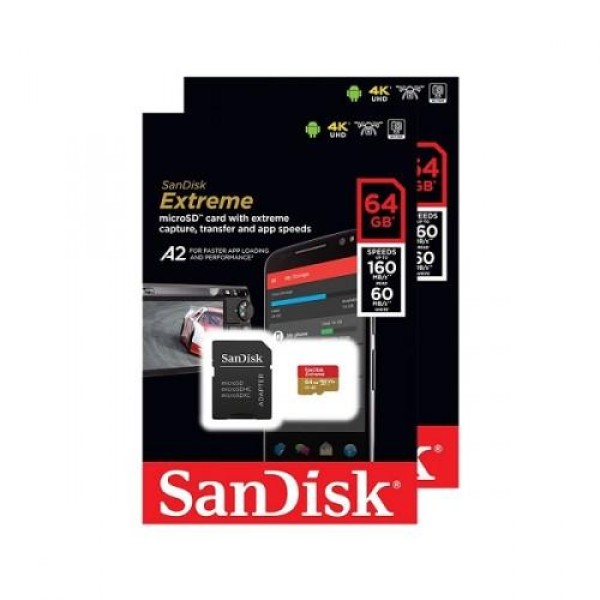MEMORIA SANDISK EXTREME MICROSDXC A SD INCLUIDO 64 GB - A2 / VIDEO CLASS V30 UHS-I U3 CLASS1 P/N SDSQXA2-064G-GN6MA