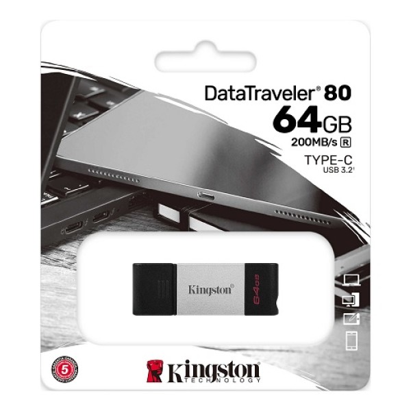 PENDRIVE KINGSTON DATATRAVELER 80 64GB - USB 3.2 GEN 1 / USB-C P/N DT8064GB