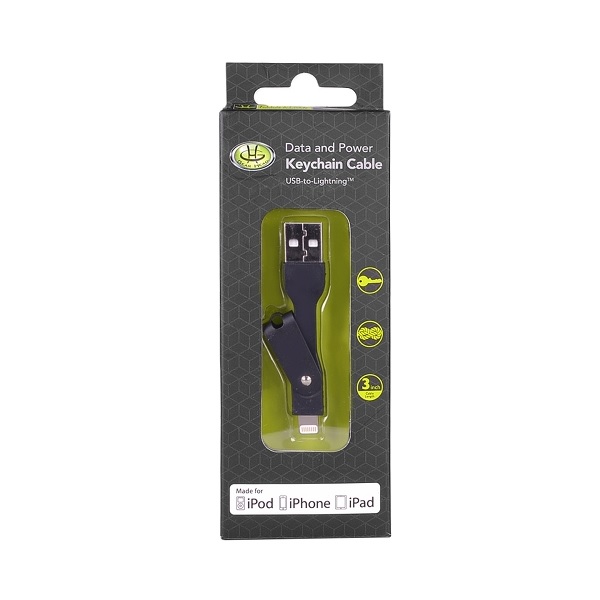 CABLE USB TO LIGHTNING KEYCHAIN MFI BLACK 
