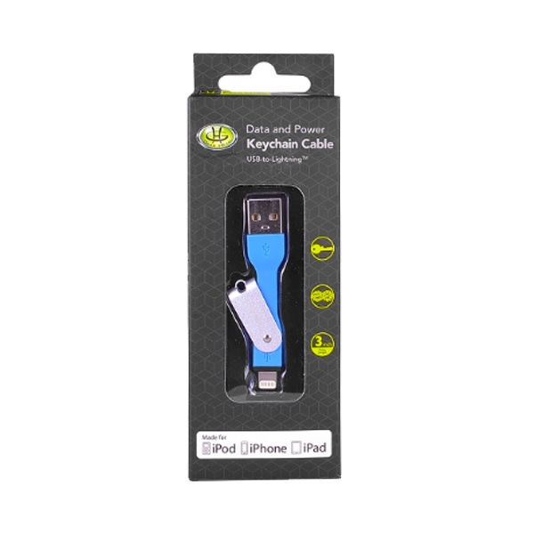 CABLE USB TO LIGHTNING KEYCHAIN MFI BLUE 