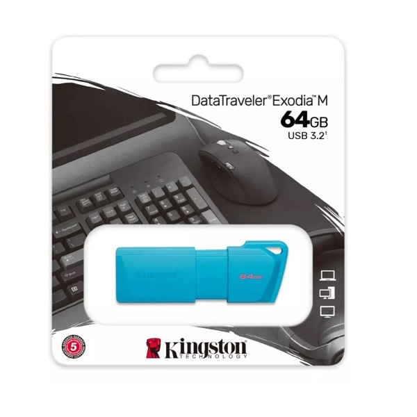 PENDRIVE KINGSTON 64GB DATATRAVELER EXODIA M AQUA BLUE TURQUESA USB 3.2 P/N  KC-U2L64-7LB