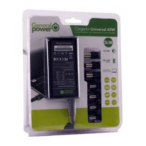 CARGADOR UNIVERSAL 65W SLIM REGULACIÓN AUTOMATICA